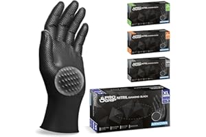 ARNOMED 100x PROGRIP Gants nitrile taille XL Noir [Avec double épaisseur et texture diamantée], Gants nitrile à usage unique pour atelier, industrie et montage, Gants nitrile à usage unique