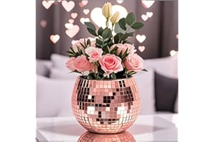 QIUMYANLOD Vase boule disco, pot de fleurs et bol à boule disco, bougeoir, petit vase en verre avec miroir, cadeau décoratif pour grand-mère, anniversaire, mariage, 7,6 x 10,2 x 10,2 cm