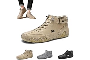 Braised Pork Italienische handgefertigte hohe Stiefel aus Wildleder mit Klettverschluss, weiche Leder-Turnschuhe für Herren, rutschfeste, atmungsaktive (Khaki,44)