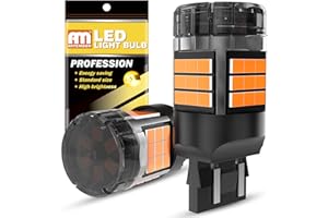 ANTEMOON W21/5W 7443 T20 LED Bulb Canbus Error Free Super Bright 5000LM Amber Yellow 12V 24V 7440 7441 7444 Car Replacement Bulbs for Backup Reverse Parking Tail Brake Turn Signal Light, Pack of 2