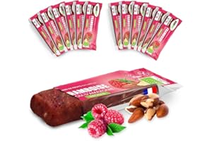 Gourmiz' - 12 x 35gr, barritas energeticas frambuesa, nuez amazónica, dátiles, barritas proteinas sin azucar añadido, sin gluten, vegano, snacks, fruta, frutos secos, protein bar, proteina vegana