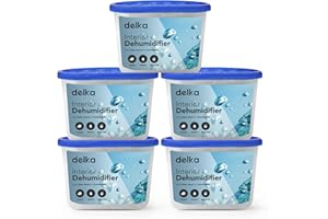 Delka Dehumidifiers 500ml Moisture, Damp Absorbers, Disposable Condensation Remover, Dehumidifiers for Mould Compact & Portable Design for Bedroom, Kitchen, Office, Bathroom, Garage, Wardrobe (5 PACK)