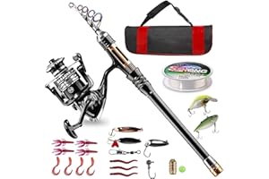 ‎HASSOKON Angelrute Set Komplett 2.7M,HassoKon Angelset Angelruten Teleskoprute und Spule Combo Kit mit Angelschnur Angelköder Set und Tragetasche für Salzwasser Süßwasse Fishing（2.7M）
