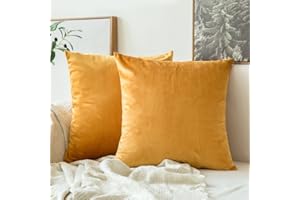 MIULEE Zestaw 2 aksamitnych poszewek na poduszkę ozdobną bez wypełnienia, dekoracyjna poszewka na poduszkę z ukrytym zamkiem błyskawicznym, złoty, 45 x 45 cm