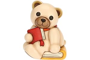 THUN, Teddy con Libro in Ceramica Decorata a Mano, Statuine da Collezione, Idea Regalo, 6.3 x 5.5 x 8.6 cm h