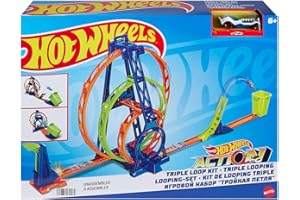 HOT WHEELS TOTAL Hot Wheels Potrójna pętla Zestaw z 1 pojazdem Hot Wheels i 3 pętlami, łączy się z innymi zestawami, HMX38