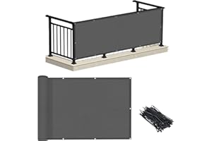 LOVE STORY 3' x 10' Charcoal Balcony Privacy Screen Fence Cover (HDPE) UV Protection Weather-Resistant 3 FT Height Shield for Deck, Patio, Backyard, Outdoor Pool, Porch, Railing
