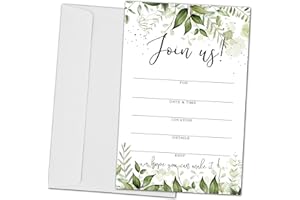 ZEDEV Join Us Invitation Cards - Greenery Invite Cards for All Occasions, Wedding, Engagement, Reception, Retirement, Bridal or Baby Shower and Birthday Party - 25 Cards and 25 Envelopes - (joinus-007)
