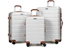 CALDARIUS Suitcase Set | 3 Pcs suitcases l Hard Shell l Luggage Sets |3 Digit Combination Lock | Lightweight | Telescopic Handle |4 Dual Spinner Wheels l |(3 Piece Full Set, White)