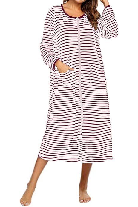 SUNNYME Women's Short Sleeve Zip Nightgowns Summer Pyjama Dress, A-wine red  : Amazon.com.be: Fashion