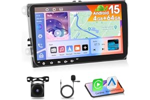 [4G+64G] Autorradio Motorsi para VW Seat Passat Golf 5 6 Polo Skoda con Carplay Android Auto,Radio de 9 Pulgadas con Android 15,GPS,WiFi,Bluetooth 5.0,EQ,FM,RDS y Cámara de Respaldo AHD con Micrófono