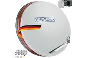 SCHWAIGER 531 Installation Sat Kit Satellite Parabole Quad LNB numérique 8X fiches F 7mm Antenne Sat en Aluminium Kit Complet Gris Clair 74,5 x 84,5cm