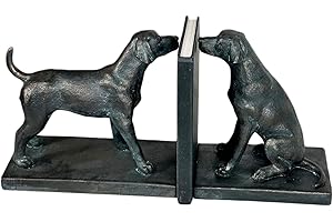 DARTHOME Dog Bookends Set Of 2 Black Resin Animal Heavy Office Labrador Bookshelf Stopper