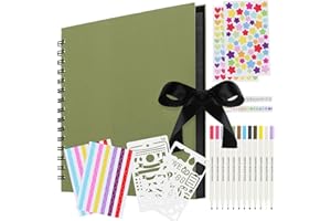 FASOOD Album Photo Scrapbooking - Livre Photo Scrapbook avec 12 Stylos MéTalliques, 80 Pages Album Photo Personnalisable Pages Noires, Cadeaux pour Mariage Voyage Bebe (Vert)
