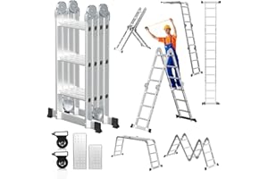 ‎CECAYLIE Cecaylie 4x3 Mehrzweckleiter 360cm 7 in 1 Alu Leiter mit 2 plattform und 2 Transport Rollen bis 150 kg，Vielzweckleiter Klappleiter Kombileiter Anlegeleiter Steigleiter Multifunktionsleiter
