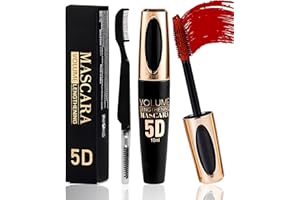 LESTPOLA Máscara De Pestañas De Fibra De Seda 5D Roja, Rímel A Prueba De Agua De Larga Duración No Blooming, Rimel Pestañas Volumen Y Largura, Mascara De Pestañas Rizador De Secado Rápido Para Mujeres Y Niñas