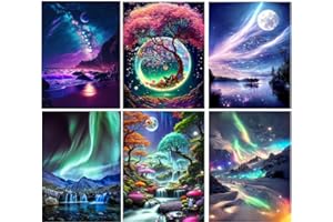 Mrnsiet 6 Packs Paint by Number for Adults,DIY Aurora Landscape Paint by Number Kits for Adults Beginners,Watercolor Oil Painting Craft Art for Home Wall Decor12X16Inch