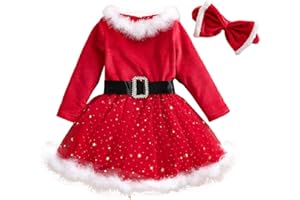 iEFiEL Vestito Natalizio Neonata Costume da Babbo Natale Bambina Vestito Rosso Cappello Rosso Set Completo di Natale Vestitino Inverno Autunno Abito di Natale Elegante