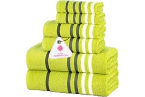 Casa Copenhagen Exotic Juego de Toallas de 6 Piezas, Verde Lima, 525 g/m² 2 Toallas de baño, 2 Toallas de Mano, 2 paños de Suave algodón Egipcio para baño, Cocina y Ducha