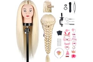 TwoWin Testa da allenamento per parrucchieri, 24 pollici, 80% vero manichino per capelli, testa di bambola, per acconciatura, con morsetto e accessori, biondo, adatto per raddrizzare, arricciare