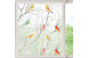 GJIE Stained Glass Window Film Privacy: Rainbow Window Frosted Film for Glass Windows Self Adhesive Static Cling Decorative Patterned Glass Film for Home (Colored Bird, 44.5x200 cm)
