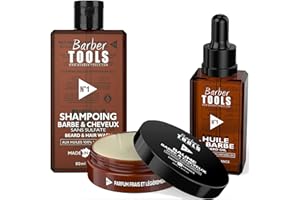 Kit cosmetico da barba - Olio da barba 30ml + Balsamo da barba - 30ml + Shampoo da barba 80ml | Per la cura e la manutenzione della barba - Prodotto in Francia ✮ BARBER TOOLS ✮