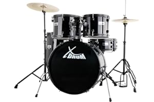 XDrum Rookie 22" Standard Batterie Complète Noire - Idéal pour Débutants - Matériel Stylé en Noir - Incl. Baguettes 5B, Notice de Montage et École de Batterie - Noir