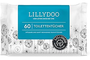 Lingettes toilettes LILLYDOO, 60 pièces, jetables dans les WC, tissu 100% sans plastique et sans parfum