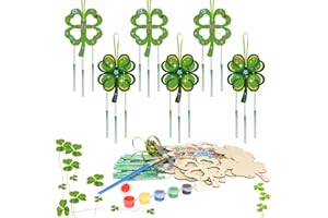 HONMOK 10 Pack St. Patrick's Day Crafts for Kids Adults, Wooden Four-Leaf Clover Wind Chime Painting Kit, St. Patrick's Day Crafts Hanging Decorations for Irish Party Activity