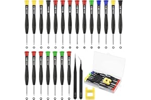 Ainiv Mini Cacciavite, set di piccoli cacciaviti per occhiali da 24 pezzi, adatto per gioiellieri di orologi PS4, con 2 pinzette, magnetizzatore e scatola in PP