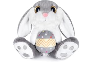 My OLi Easter Bunny 22cm/8.5" Plush Rabbit with Easter Egg Floppy Ear Sitting Bunny Stuffed Animal Bedtime Friend Gifts for Kids Babies Boys Girls, Gray