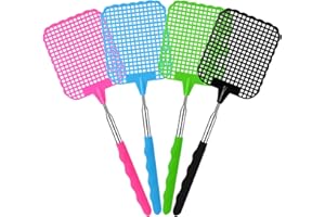 Soodyoow 4 pezzi Scacciamosche Estensibile, Colorato Manuale Paletta Mosche, Scacciamosche Plastica Forte Flessibile per Prevenire Mosche,Zanzare e Insetti