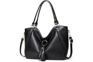 VINBAGGE Damen Handtasche Leder Henkeltasche Top Griff Tasche Vintage Weiches Umhängetasche Schultertasche für Frauen Arbeit Schule Shopper Reise - Schwarz