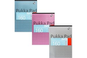Pukka Pad, A4 Refill Notepad – 160 Pages of Premium Quality Writing Paper-80GSM, with Feint Ruled 8mm Lines and Margin–Tape Head Bound with 4-Holepunch –29.7 x 21cm –Pack of 3 Assorted