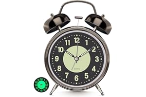 Lesipee Loud Alarm Clock for Heavy Sleeper, Clocks for Bedroom, 4'' Battery Operated Metal Clocks with Night Light, Retro Analog Clock Bedside Bedroom with Luminous dial Non-Ticking