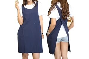 YushengTai Delantal De Estilo JaponéS, Delantal Sin Ataduras, Delantal De Tiras Cruzadas Con Bolsillos,Delantal De AlgodóN,Adecuado Para Cocina, ReposteríA, JardineríA, Pintura, CafeteríA,etc