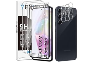 Yenwen Schutzfolie für Samsung Galaxy A35 5G für Panzerglas, 3 Stück Panzerfolie mit 3 Stück Kameraschutz, 9H Härte Handy Panzer Schutzglas Anti- Kratzer HD Klar Displayschutz