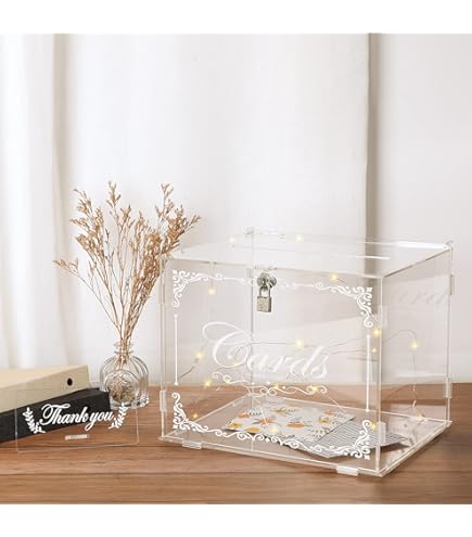 CECOLIC Wedding Card Box with Lock & Sign - Acrylic Money Post Gift Holder for Reception, Birthday, Graduation, Baby Shower Decorations