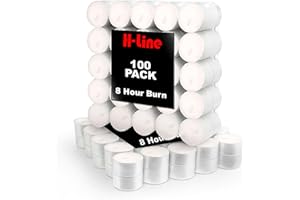H-line Unscented Tea Lights Candles - 100 Pack Long Lasting 8 Hour Burn Time Smoke Free Bright Flame - Ideal for Weddings,Events,Aromatherapy,Home,Emergency Use Premium Quality Energy Class A+