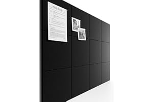 Bumusty Large Felt Notice Board 48" x 36" Cork Board Alternative-12 Pack with 70 Safe Removable Adhesive Tabs, Cork Boards for Walls for Home Office Classroom Pin Board-Black