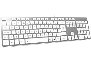 B.FRIENDIT Slim USB Wired Keyboard, Soft Touch and Quiet Key for PC, Laptop and Computer, Full Size QWERTY UK Layout - Silver White