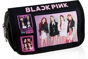 Ainvliya Rosa Blackpink Federmäppchen, Must-Have-Federmäppchen für Idol-Mädchen, Doppellagig, Große Kapazität, Klappdeckel, Klettverschluss, Geeignet für Studenten, Büro, Make-up