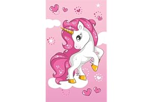 ‎DAMALOO damaloo Kinder Handtuch 30x50 cm mit Einhorn Motiv – Weiches Baumwollhandtuch für Mädchen – Saugstark & Hautfreundlich – Handtuch für Kita, Schule, Reisen & Badezimmer