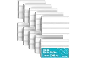 RONEKY Flash Cards A6（10CM x 15CM） Revision Cards, 300 PCS A6 Index Cards, White Ruled Flashcards, Record, Study, Recipe Revision Flash Cards for Taking Notes, Reminders