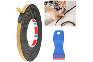 CAISYE Cinta Selladora de Espuma, 5m Cinta de Sellado para Placas de Cocina, 10mm (B) x 3mm (D), Junta de Placa Vitrocerámica para Todo Tipo de Placas vitroceramicas, Raspador Incluido