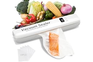 Frohsen Macchina Sottovuoto Alimenti,Macchina Sottovuoto Per Alimenti,Con 10 Sacchetti Sottovuoto,Sigillatrice Sottovuoto Automatica One-touch per Alimenti (white)
