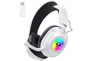 Vakedy HW10 Wireless Gaming Headset per PS4,PS5,PC,Switch,Mobile,con Microfono Cuffie Gaming Bluetooth,con Luce RGB,2,4GHz Wireless+Bluetooth,Durata di Oltre 50+ Ore - Bianco
