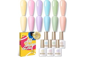 BORN PRETTY Pastel Gel Nail Polish Set,Macaron Candy Bright Yellow Pink Blue Gel Candy Colors Gel Polish Set for Summer Holiday Day Gift Gel Nail Polish 6Pcs 10ML