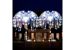 XRR 【2 Pack】 120 LED Feux d'Artifice Solaires, Lampe Solaire Exterieur avec piquets lumineux 2 modes décorations de jardin Starburst Fairy Lights pour Jardin, Terrasse, patio, mariage (Blanc Froid)