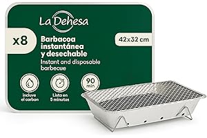 ISIGNO Barbacoa Desechable Portátil con Carbón + Cubiertos para 8 Personas Lista para Usar Ideal para Camping Picnic y Excursiones Ligera, Ecológica Compacta